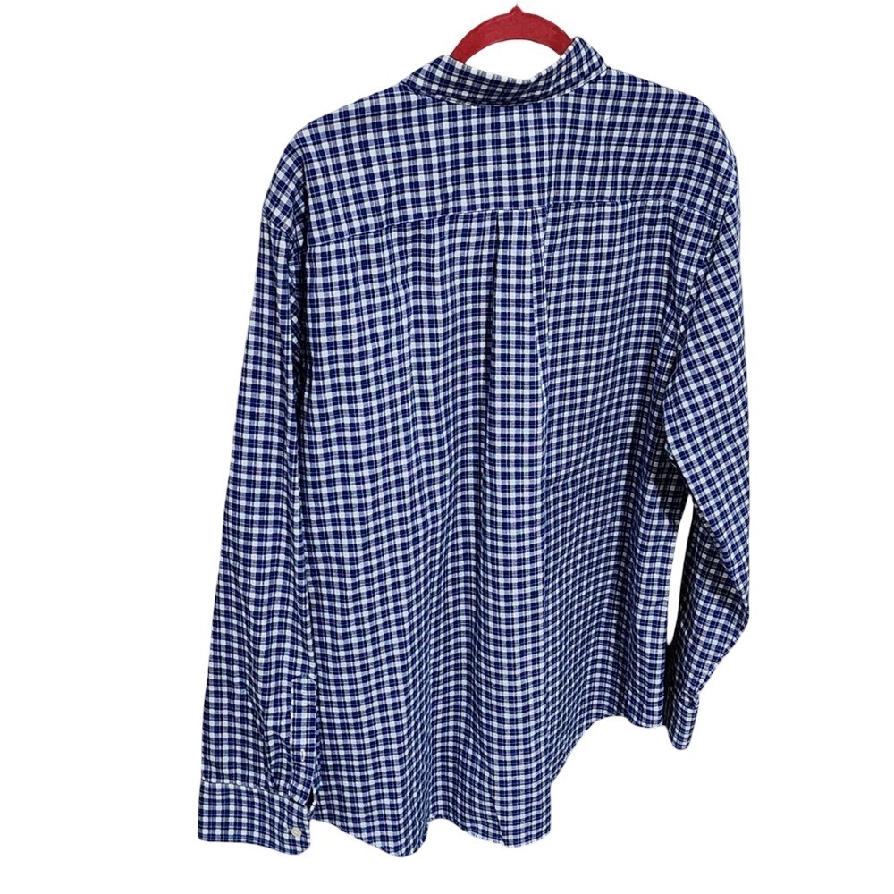 Banana Republic XXL Blue White Gingham Check Cotton Button Down Shirt Long Slv - Picture 2 of 6